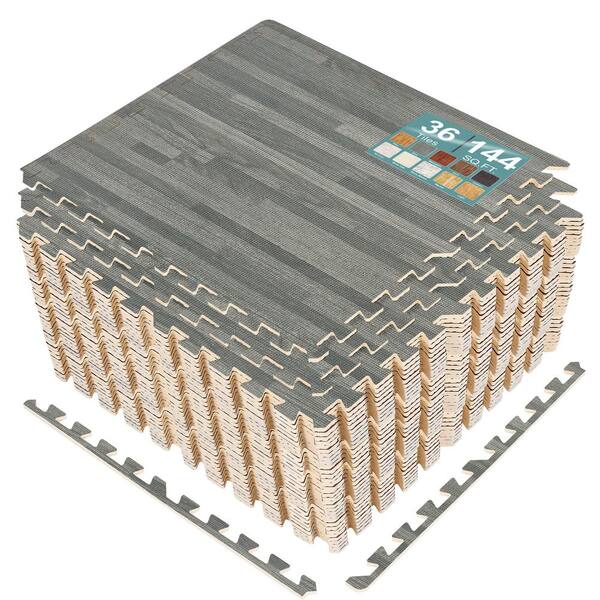 Gray 24 in. W x 24 in. L x 0.38 in. Thick Foam Interlocking Gym Floor Tiles (36Tiles/Pack) (144 sq. ft.)