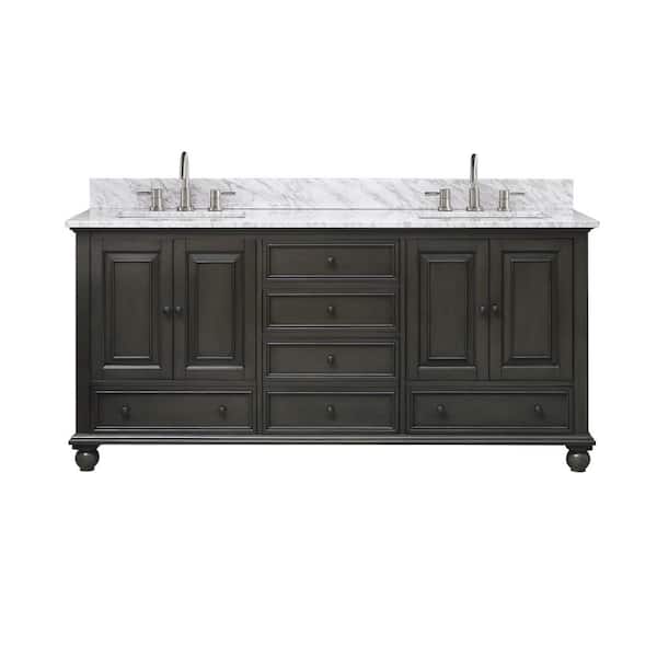 Thompson 73 in. Double Sink Charcoal Glaze Bath Vanity with Carrara White Marble Top