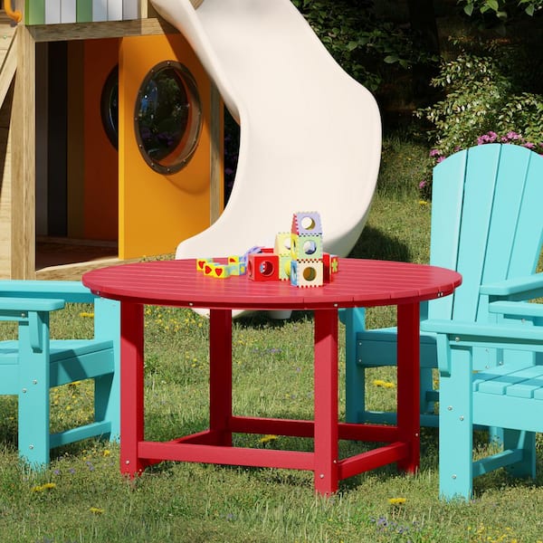 Children's Laguna Outdoor Patio All Weather Fade Resistant Kids Poly Plastic 38 in. Round Picnic Dining Table in Red