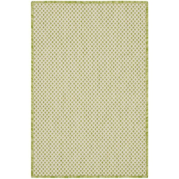 Nourison Courtyard Ivory Green 2 ft. x 3 ft. Geometric Contemporary Indoor/Outdoor Patio Kitchen Area Rug