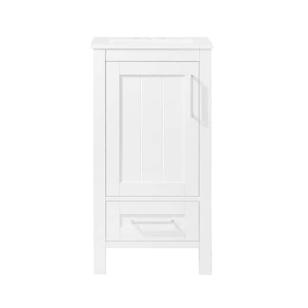 Kansas 18 in. Single Sink White Bath Vanity with White Ceramic  Top (Assembled)
