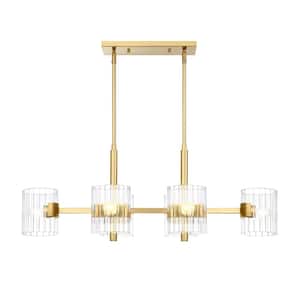 Aries 60-Watt 6 Light Brushed Gold Pendant with Clear Ribbed Glass Shade
