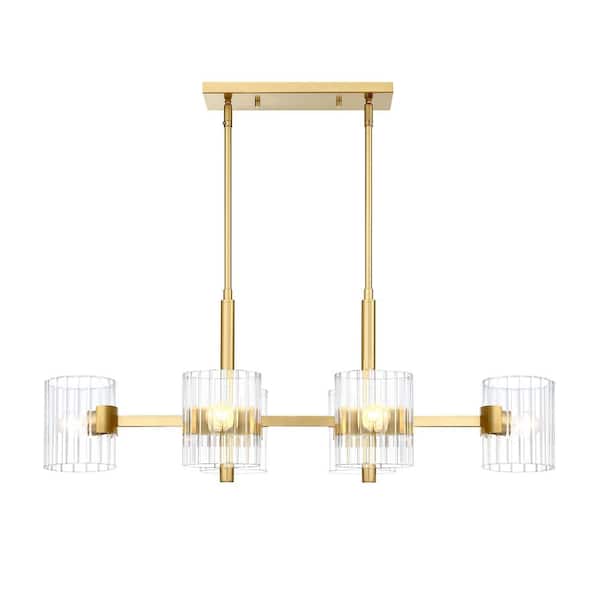 Aries 6-Light Brushed Gold Transitional Linear Chandelier for Kitchen Islands with No Bulbs Included