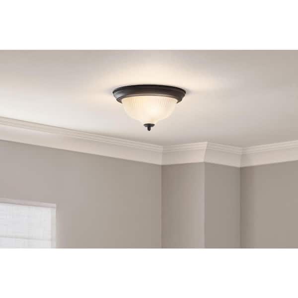PRIVATE BRAND UNBRANDED 11.25 in. 2-Light Black Flush Mount Ceiling Light Fixture with Frosted Swirl Glass Shade