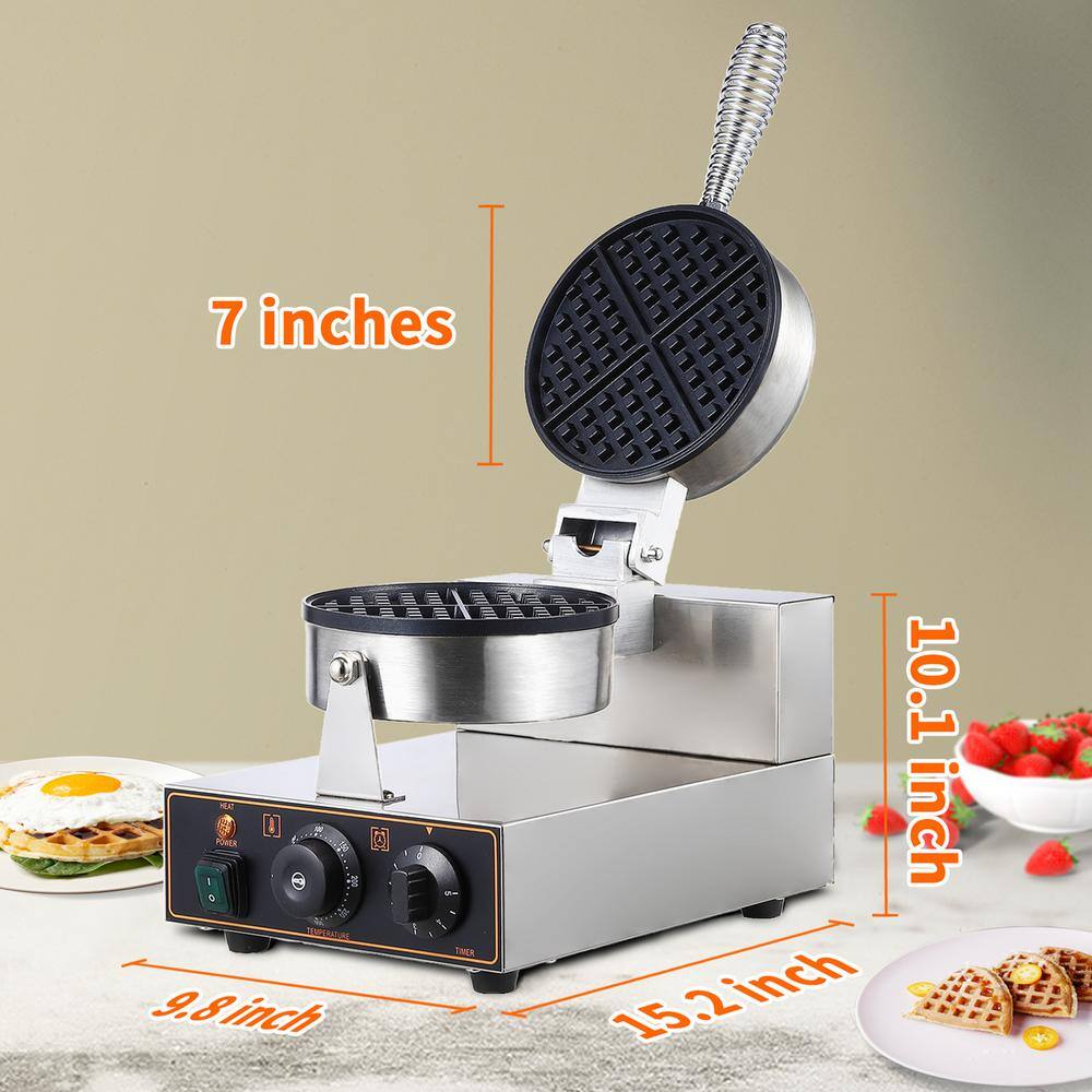 1300-Watt Silver Stainless Steel Belgian Waffle Maker with Adjustable Temperature and Timer