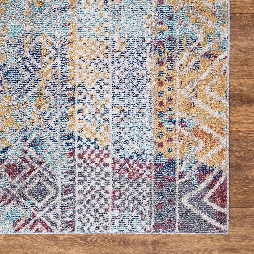 Vintage Multi-Color Geometric Synthetic Area Rug 5' x 7'