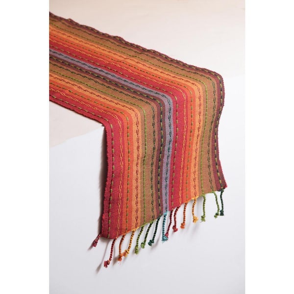 Phoenix Dobby 13 in. W x 72 in. L Red Striped Cotton Table Runner