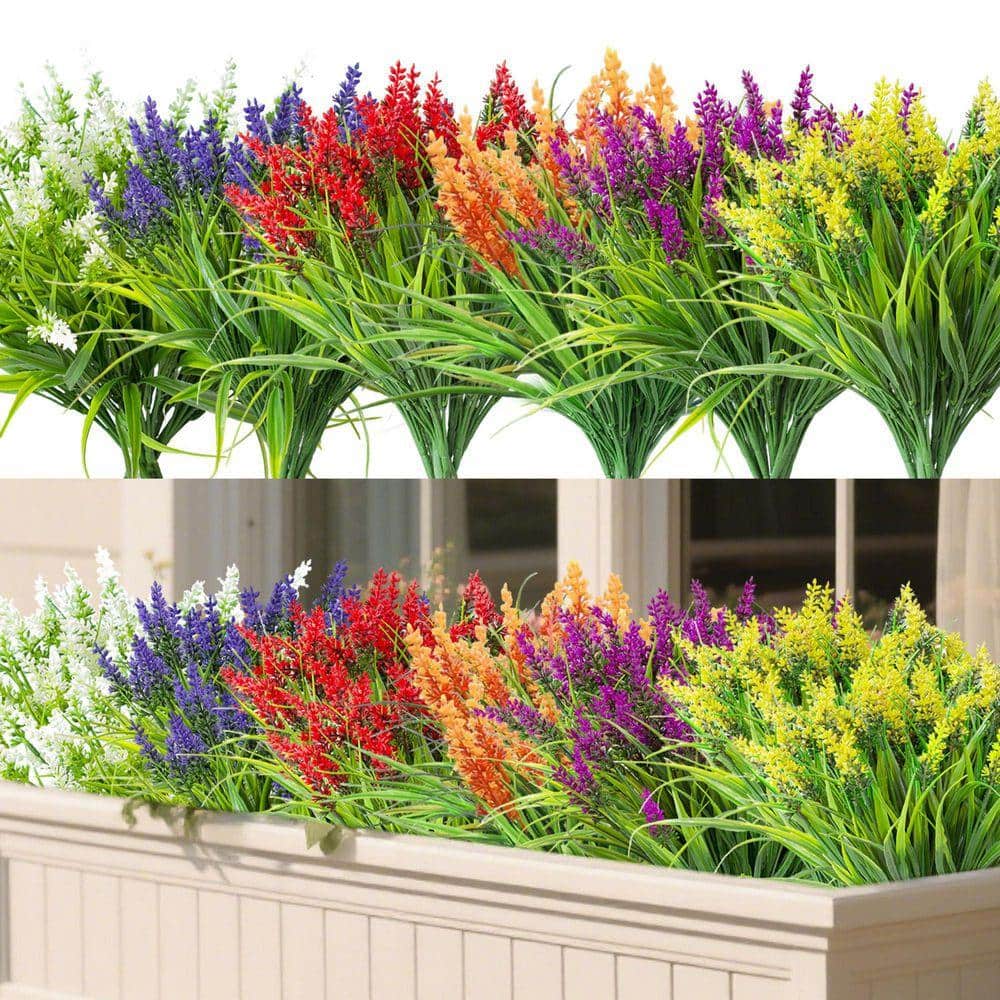 24 Bundles Artificial Flowers and Plants for Outdoors, 13.8 in