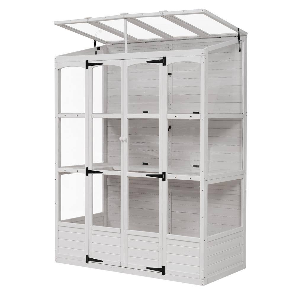 57.9 in. W x 29.1 in. D x 78.1 in. H White Wood Greenhouse with 4-Independe