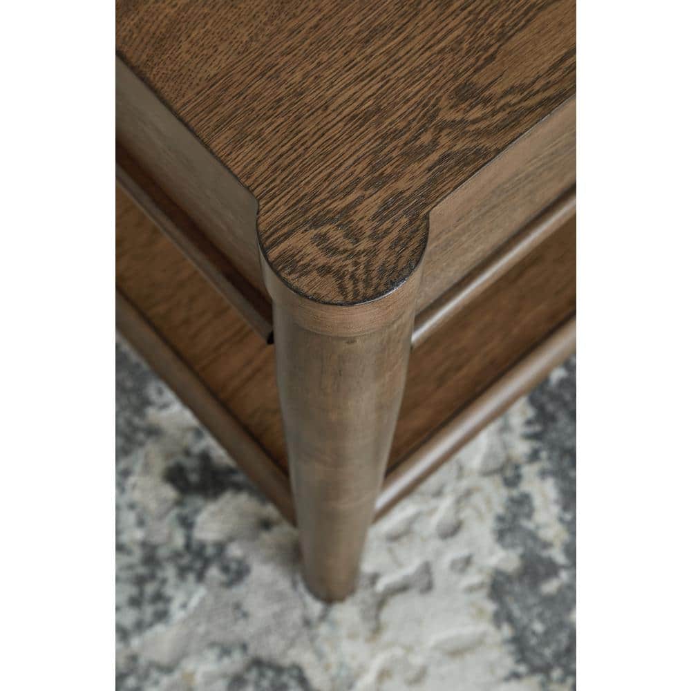 Brown Wood Rectangular End Table with Storage Drawer