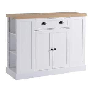 White/Oak Wood 47.25 in. Kitchen Island with Cabinets, Cutting Board, Doors, Drawers