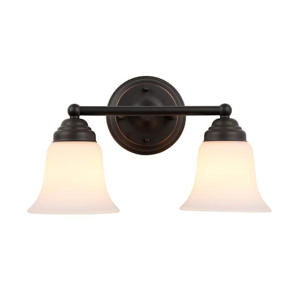 Ashhurst 2-Light Oil Rubbed Bronze Vanity Light with Frosted Glass Shades