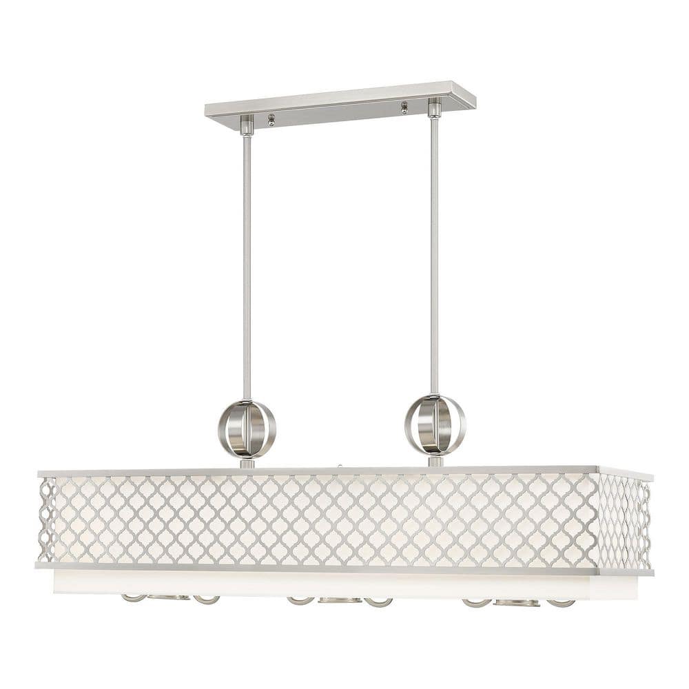 Arabesque Brushed Nickel 9-Light Linear Chandelier with Fabric Shade