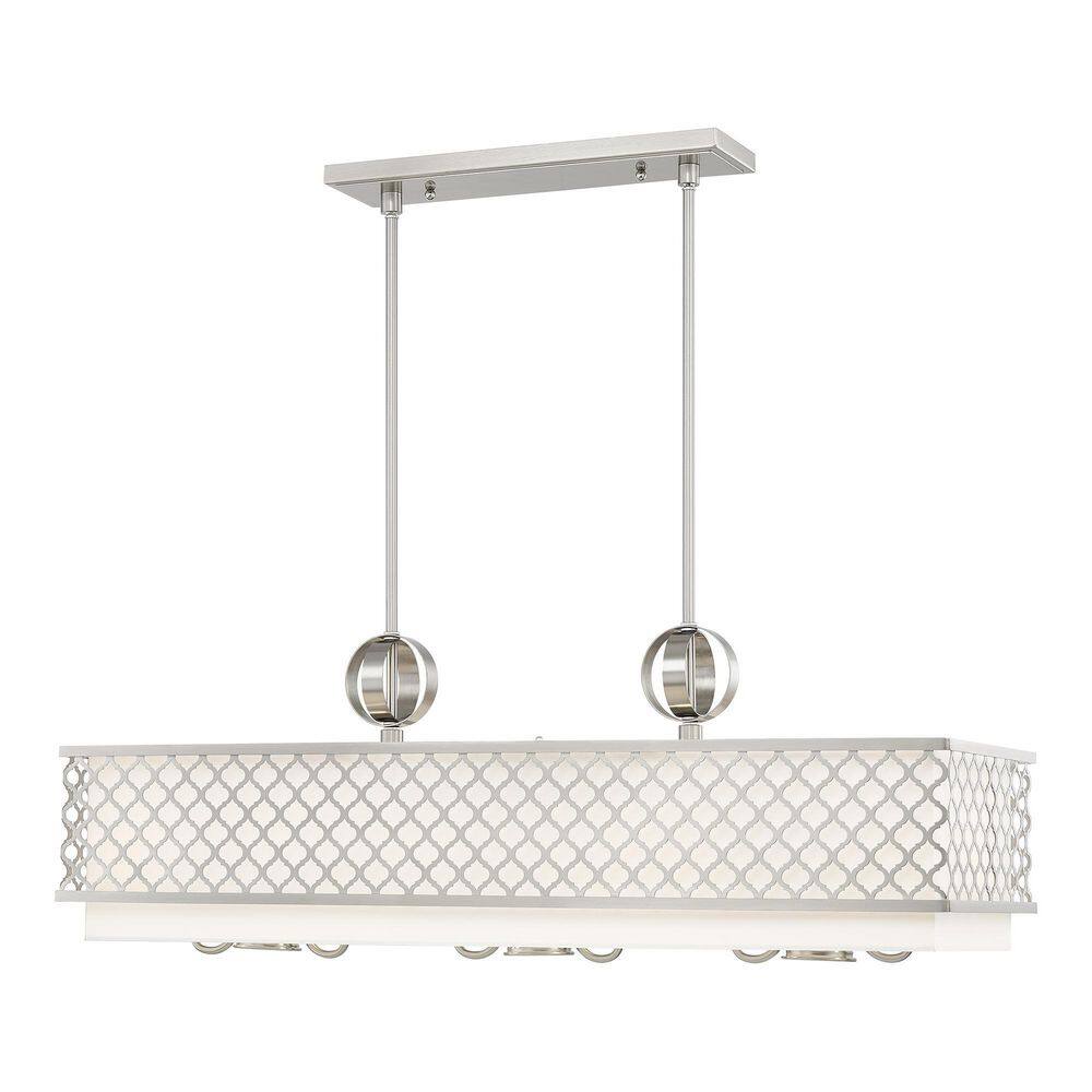 Arabesque Brushed Nickel 9-Light Linear Chandelier with Fabric Shade