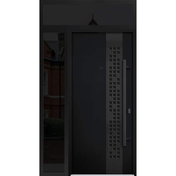 6078 48 in. x 96 in. Left-hand/Inswing Sidelight and Transom Black Enamel Steel Prehung Front Door with Hardware