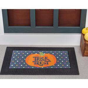 LED Halloween Polka Dots Pumpkin 18 in. x 30 in. Rubber Light and Sound Door Mat