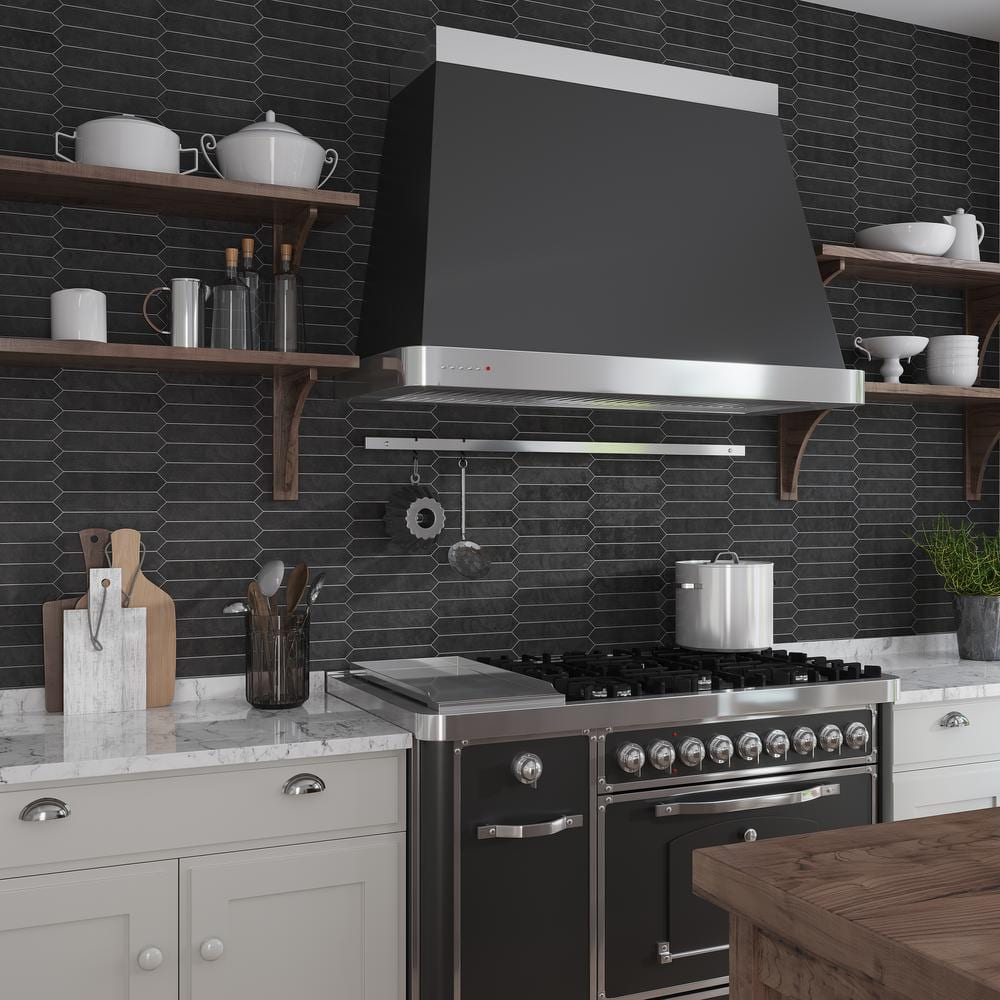 Matte Black Elongated Hexagon Ceramic Tile 1.7'' x 9.6''