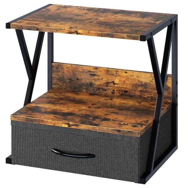 Unbranded 2 Tier Multi-Purpose Printer Stand with Storage Drawer Desktop Shelf Organizer for Home Office Rustic Brown