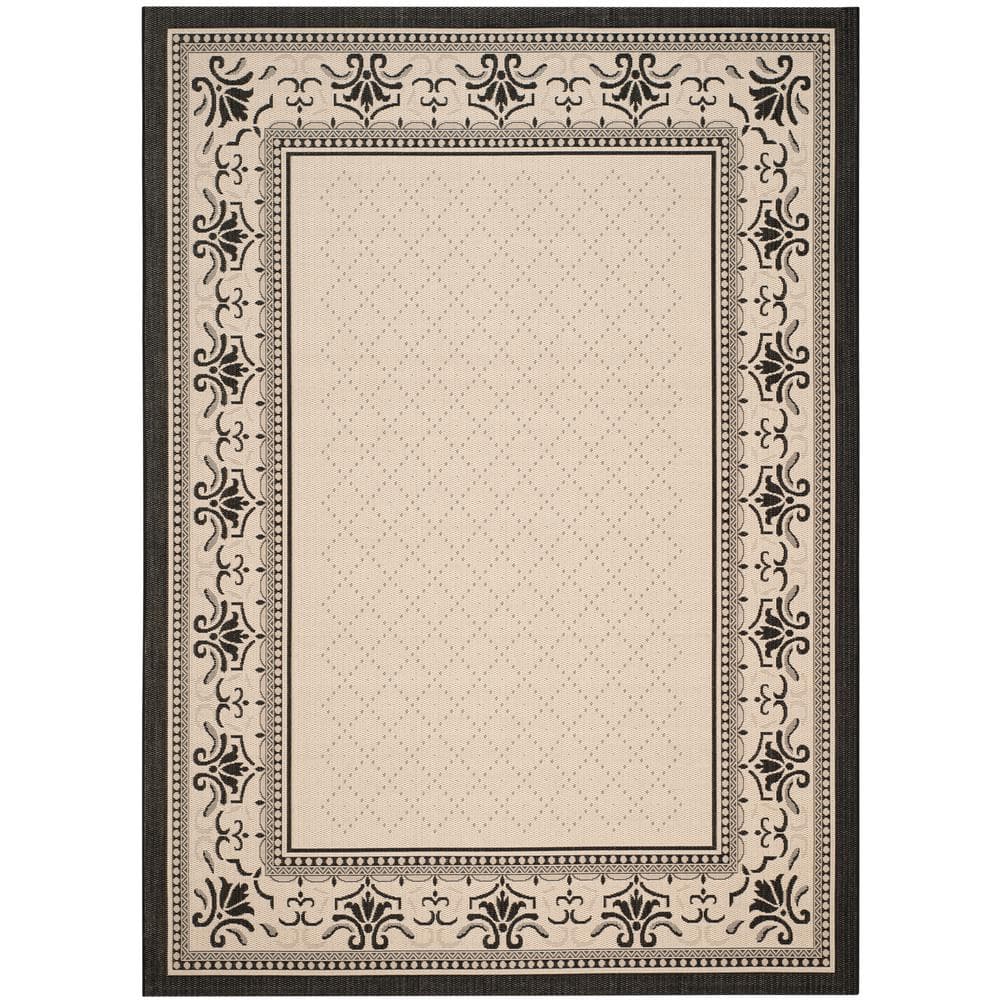 Black and Sand Floral Synthetic 9' x 12' Reversible Rug