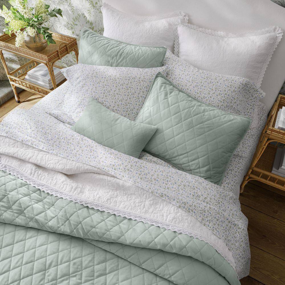 Twin Sage Green Velvet Reversible Quilt Set with Shams