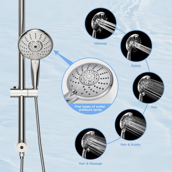Single-Handle 5-Spray Shower Faucet 1.8 GPM Wall Mount Shower Head with Adjustable Slide Bar in Chrome