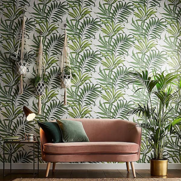 Yasuni Lush Green and White Leaves Tropical Paste the Wall Wallpaper