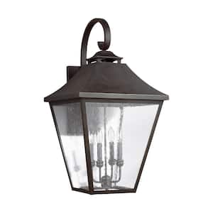 Galena 4-Light Sable Bronze Outdoor Wall Mount Lantern with Clear Seeded Glass
