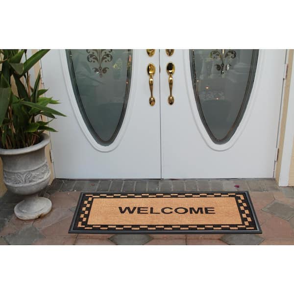 A1 Home Collections A1hc Welcome Flock Black/Beige 24 in x 39 in Natural Coir Thin-Profile Non-Slip Outdoor Durable Doormat