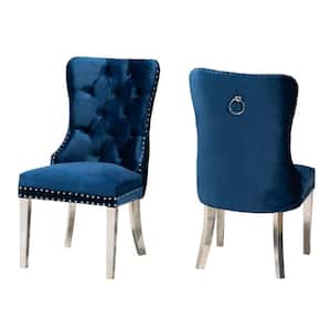 Honora Navy Blue and Silver Dining Chair (Set of 2)