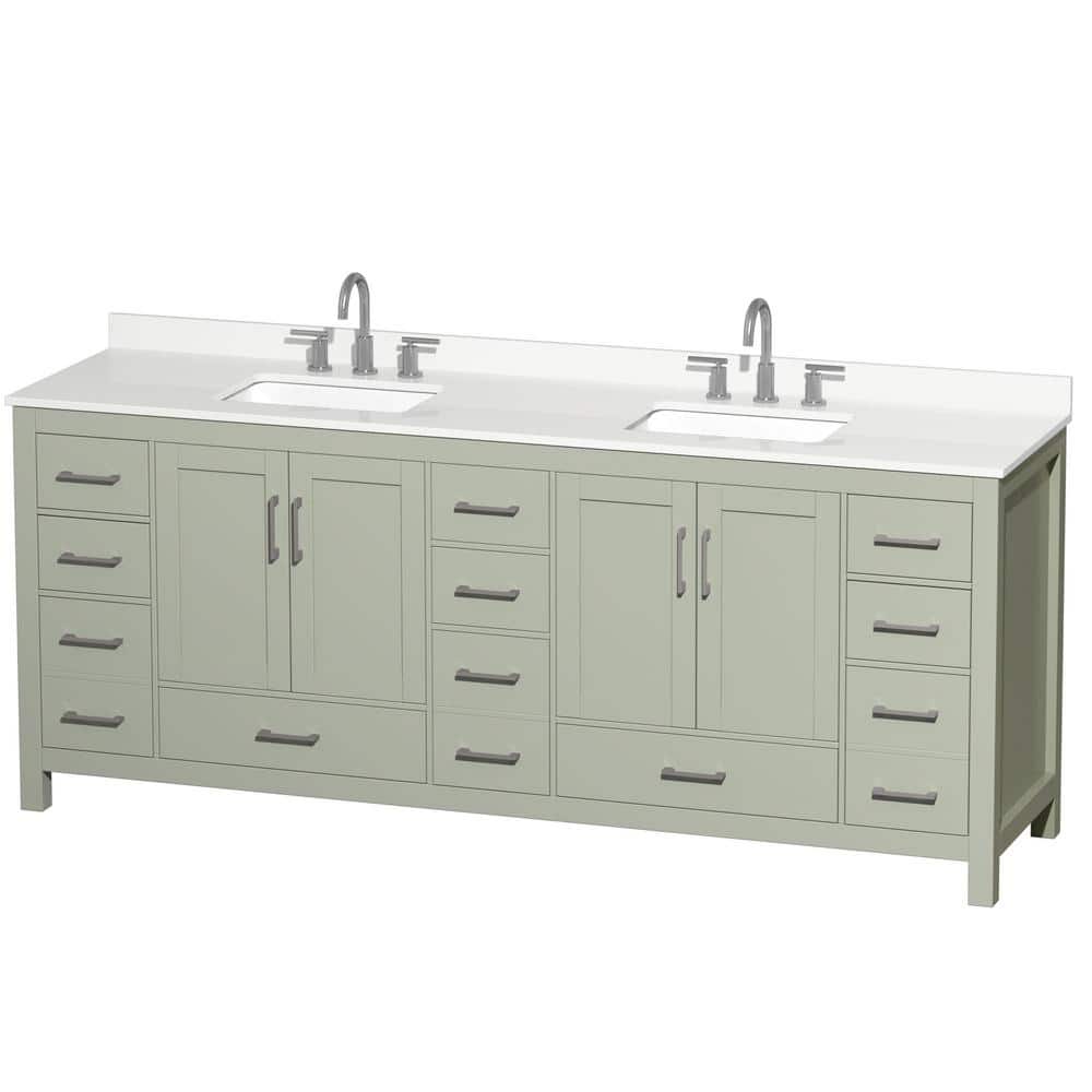 Sheffield 84 in. W. x 22 in. D x 35 in. H Double Bath Vanity in Light Green with White Quartz Top price history on PriceWatchPro