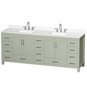 Sheffield 84 in. W. x 22 in. D x 35 in. H Double Bath Vanity in Light Green with White Quartz Top