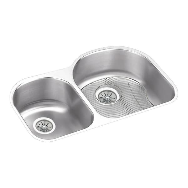 Lustertone Classic 31 in. Undermount Offset 40/60 Double Bowl 18-Gauge Stainless Steel Kitchen Sink Kit w/ Accessories