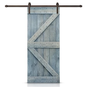 K Series 26 in. x 84 in. Denim Blue Stained DIY Knotty Pine Wood Interior Sliding Barn Door with Hardware Kit