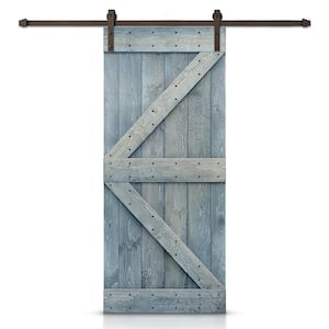 K Series 34 in. x 84 in. Denim Blue Stained DIY Knotty Pine Wood Interior Sliding Barn Door with Hardware Kit