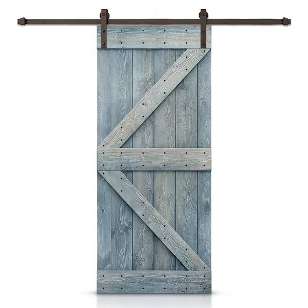 CALHOME K Series 42 in. x 84 in. Pre-Assembled Denim Blue Stained Wood Interior Sliding Barn Door with Hardware Kit