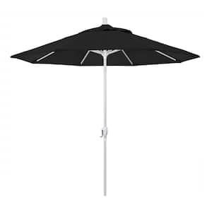 9 ft. White Aluminum Pole Market Aluminum Ribs Push Tilt Crank Lift Patio Umbrella in Black Sunbrella