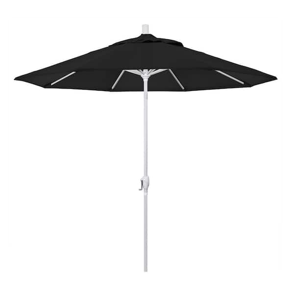 California Umbrella 9 ft. White Aluminum Pole Market Aluminum Ribs Push Tilt Crank Lift Patio Umbrella in Black Sunbrella