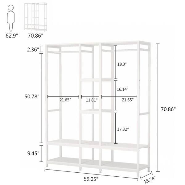 Tribesigns 4.92-ft to 4.92-ft W x 5.9-ft H White Solid Shelving Wood Closet System | HOGA-F1469
