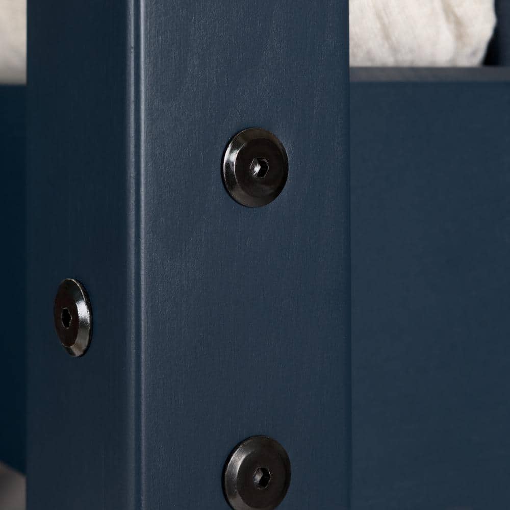 Navy Blue Twin Pine Wood Bunk Bed with Drawers