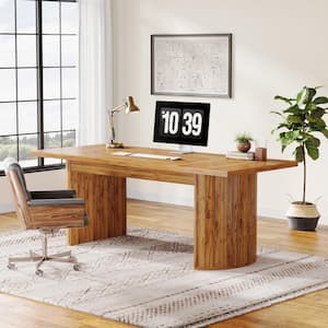 Moronia 78.7 in.  Rectangular Light Brown Engineered Wood Computer Desk