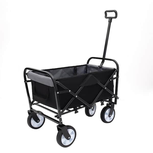 9.7 cu. ft. Fabric Collapsible Garden Cart, Heavy Duty Beach Wagon Camping Grocery Cart w/3 Plastic Liner Bags, Black
