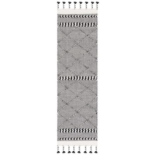 SAFAVIEH Casablanca Black/Ivory 2 ft. x 8 ft. Tassel Diamond Geometric Runner Rug