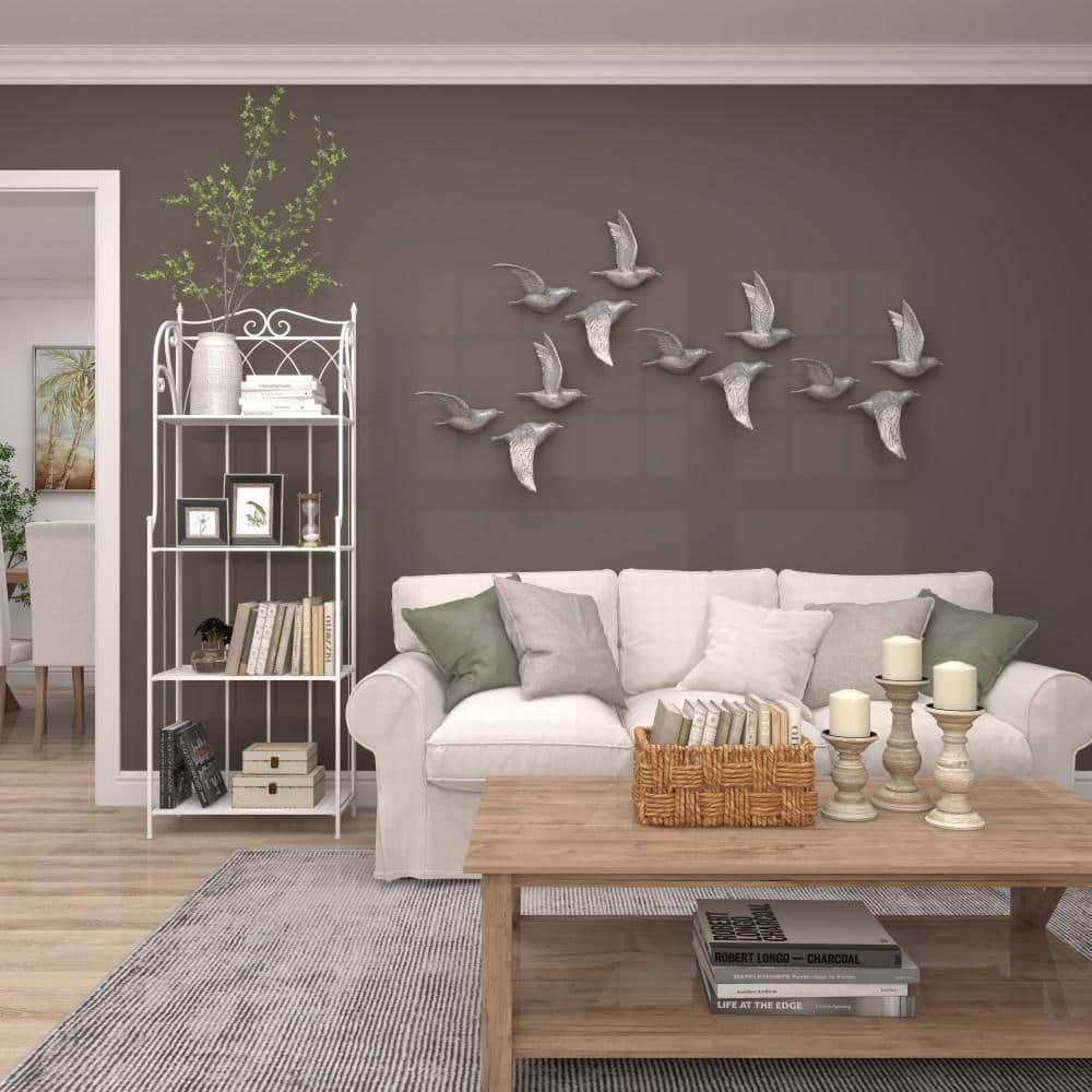 Silver Polystone Bird Wall Sculpture Set of 3