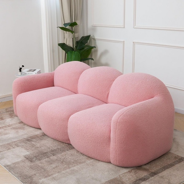 90.55 in. Teddy Velvet 3-Seater Loveseat Couch For Apartment in Pink No Assembly Required