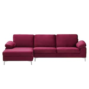 108.27 in. Round Arm 2-Piece L-Shaped Velvet Convertible Combination Sectional Sofa in Rose Red