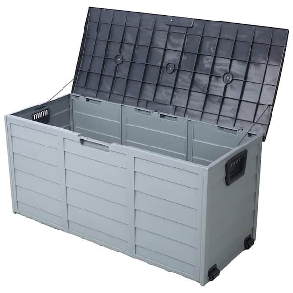 75 Gal. Gray Resin Deck Box, All Weather Storage Box w/ Wheel and Handle