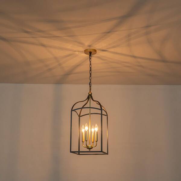 ZYZWMB 4-Light Matte Black Rectangle Lantern Chandelier for