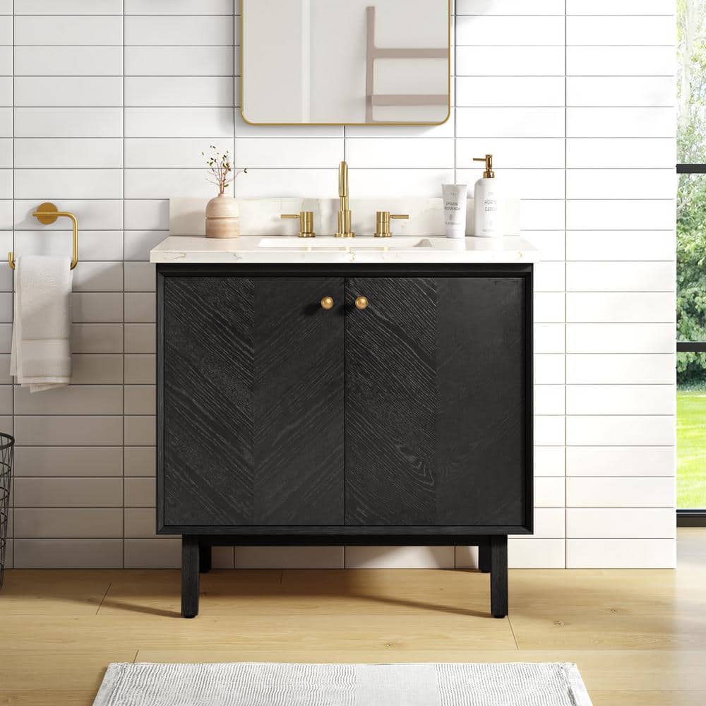 Adele 37 in. Single Sink Black Oak Bath Vanity with Calacatta White Quartz Top price history on PriceWatchPro