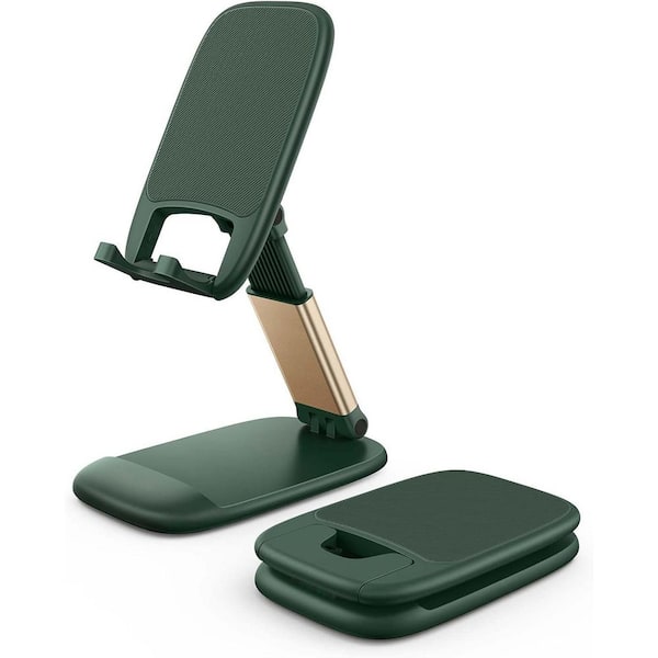 OBJLGEV Green Adjustable Cell Phone Stand for Desk with Weighted Metal Base and Thick Case Compatibility for Office Decor