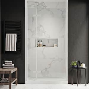 Tampa 38 in. L x 32 in. W x 75 in. H Alcove Shower Kit with Pivot Frameless Shower Door in Satin Nickel and Shower Pan